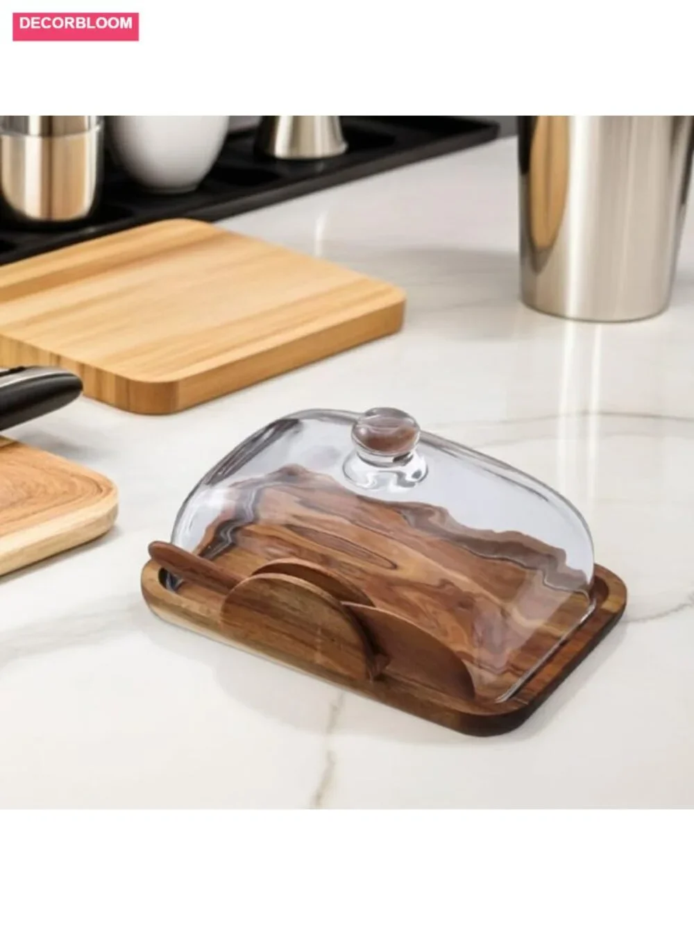 Vintage Wooden Bread Box with Glass Cover for Homemade Loaf Countertop Storage